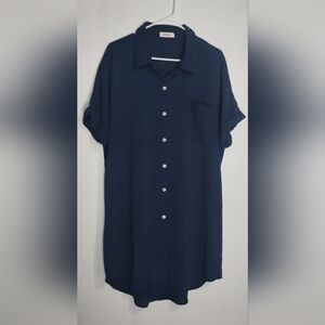Bsubseach Blue Button-Up Shirt Dress ( XXL)